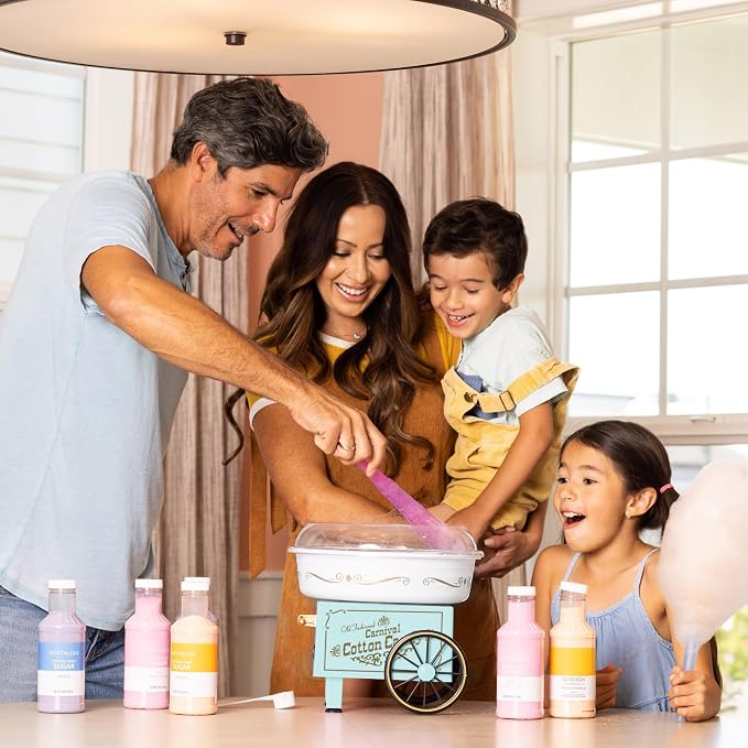 Nostalgia Vintage Hard and Sugar Free Candy Countertop Cotton Candy Maker, Includes 2 Reusable Cones And Sugar Scoop – Aqua