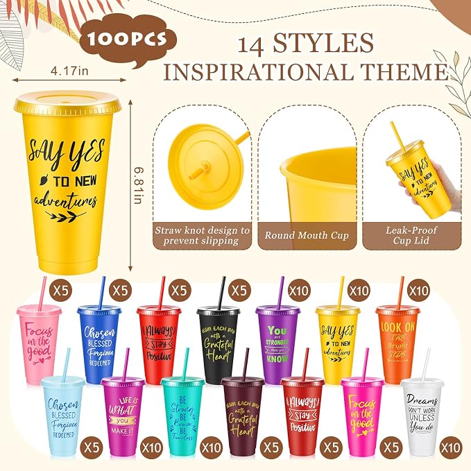 Uiifan 100 Pcs Inspirational Cups Bulk Appreciation Gifts for Employee Coworker Staff Team Thank You Gifts, Office Prizes for Adults Work Party Favors, Associates, Giveaways (Multicolor)