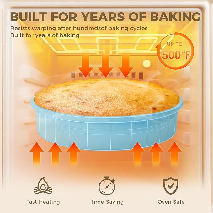 HONGBAKE Nonstick Ceramic 9 Inch Round Cake Pan Set of 2, Heavy-Duty Aluminized Steel Round Cake Pans with Diamond Texture, Non-Toxic Cake Molds, Cake Pans 9 Inch Round for Baking Cheesecake, Blue