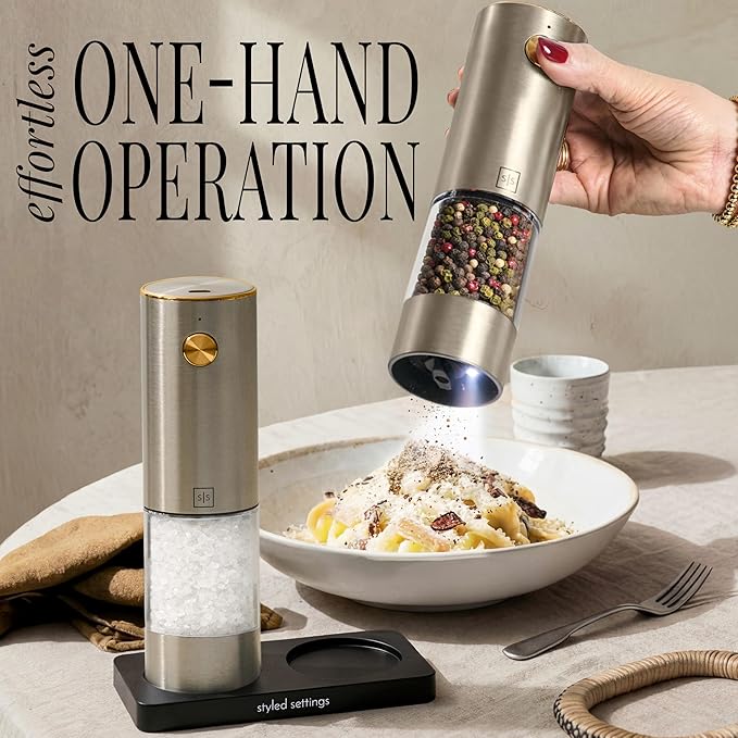 Electric Salt and Pepper Grinder Set Rechargeable – Stainless Steel Salt and Pepper Grinder Set with LED Light, USB Charging, Adjustable Coarseness, Kitchen Gadget Gift for Home Cooks
