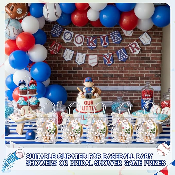 Honeydak 49 Pcs Baseball Baby Shower Prizes for Game Players 6 Sets Cheese Board Fork Knives Coasters Towel Potted Plant Thanks Card Gift Bag for a Little Slugger is on the Way Baby Shower Favors