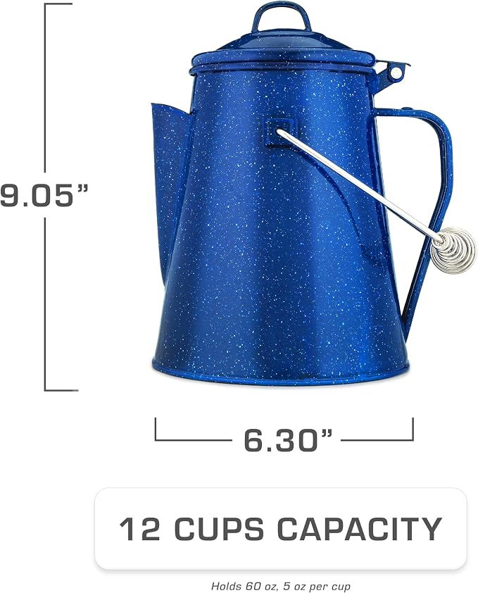 COLETTI Classic Camping Kettle 60 oz — Tea and Camp Kettle, NO Aluminum or Plastic, Ideal for Boiling Water [Blue Enamel]
