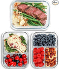 Glass Food Storage Containers with Lids, 1, 2 & 3 Compartment Meal Prep Set, 35 oz, Leakproof, BPA-Free, Oven & Freezer Safe, 6 Piece