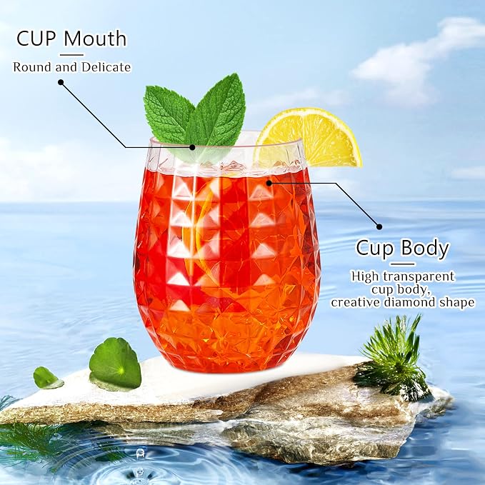 Ctosree 24 Set Tiki Pineapple Glasses 12 oz Plastic Cocktail Wine Glasses Hawaiian Tiki Cups Clear Stemless Reusable Pina Colada Cups Shatterproof Unbreakable Whiskey Mug for Tropical Bar Summer Party