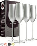 Gusto Nostro Stainless Steel Champagne Flutes Set of 4 (Silver) Unique, Unbreakable, Colorful Metal Champagne Glasses - Modern Toasting Flutes - Luxury Wedding Gifts for Couple - Wedding Registry Idea