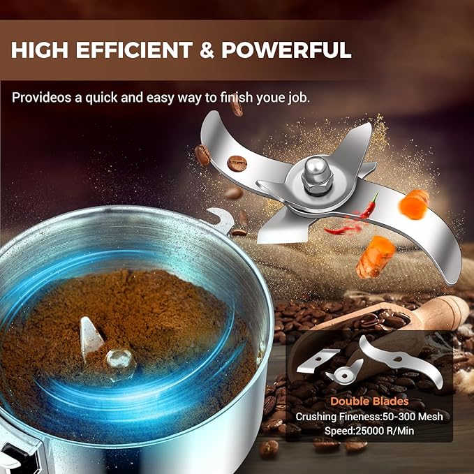 LEEVOT Electric Grain Grinder Mill, 1000g High-Speed Spice & Herb Grinder, Commercial Powder Machine for Dry Cereals, Grain, Coffee, Corn, Beans – CE Approved