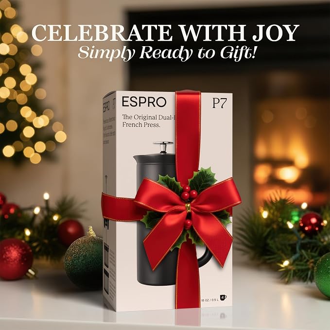 ESPRO Pro P7 French Press Stainless Steel 304 – Patented Double Walled Micro-Filter Insulated French Press Coffee Maker, Grit-Free Brew - Heat Resistant BPA Free - Matte Black - 18oz