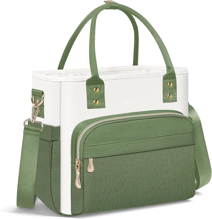 MIYCOO Lunch Bag Lunch Box Women - Leakproof Insulated Lunch Cooler Bag for Women - Large Lunch Tote Bags Adults, Green White