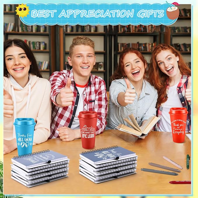 Teenyyou 60 Pcs Employee Appreciation Gift Set, 16oz Tumbler with Lid Notebook Pen Bulk Thank You Gift Holiday Party Favor for Teachers Office Coworker Teacher Staff Team (Fresh Color,Elegant Style)