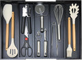 Expandable Large Kitchen Utensil Drawer Organizer Storage Black Bamboo Silverware Organizers Tray Divider Adjustable Spoon Flatware Organizer Wood Cutlery Tray Cooking Utensils Tool Holder Drawer