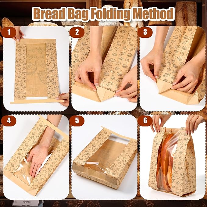 Feifeiya 250 Pack Kraft Paper Bread Bags for Homemade Sourdough Bread Bag with Clear Window 13.7 x 8.2 x 3.5 Large Bakery Packaging for Treat Storage Gift Giving with Seal Sticker