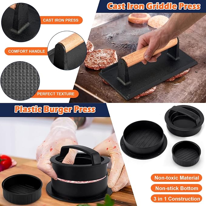 Joyfair Griddle Accessories Kit for Blackstone - 18Pcs, (Wooden Handle) | Flattop Grill Accessory Tools Set with Stainless Steel Spatula Turner, Basting Cover, Smash Burger Press for BBQ Cooking
