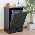 13 Gallons Tilt Out Trash Cabinet, Hidden Trash Can Cabinet Wooden Tilt Out Pet Proof Hidden Trash Bin Cabinet for Kitchen (Black)