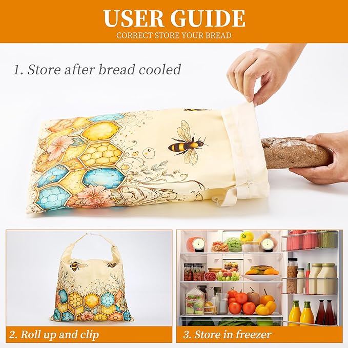 Beeswax Bread Bags for Homemade Sourdough, 2 Pack Reusable Natural Cotton Large Bees Wax Bag Food Storage Bags to Keep Fresh
