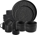 Ceramic Dinnerware set with Mugs for 4, 20 pcs, Dish set for 4 | Porcelain Plates and Bowls Cup Set for Kitchen, Black Dishware Sets Stoneware Dinner Plates Sets Platos de Cocina Vajilla