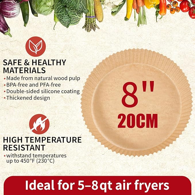 8" Air Fryer Paper Liners Round & Parchment Paper Roll 15 in x 210 ft