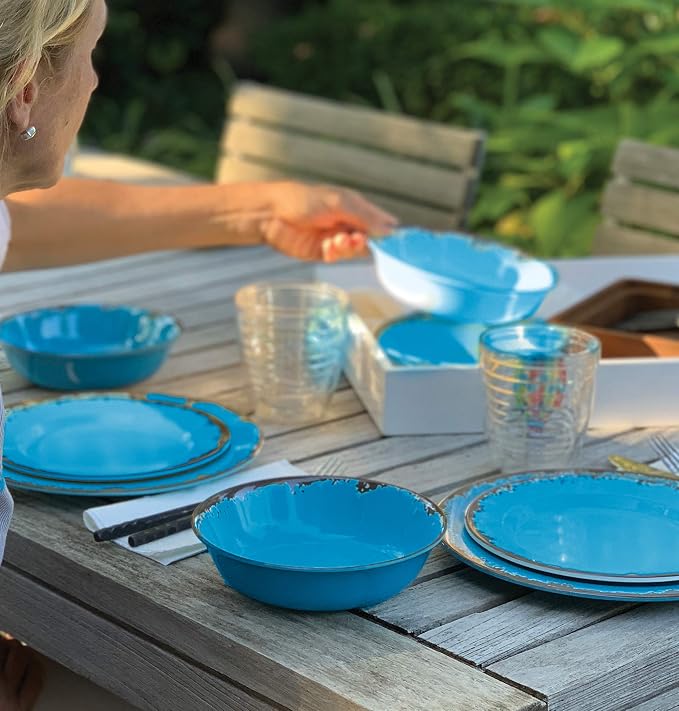 Fox Run Melamine Dinnerware Set, Dark Blue, 12 Piece