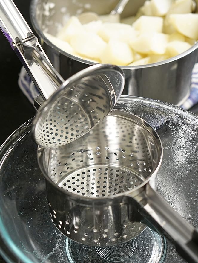 RSVP International Endurance® Jumbo Potato Ricer | Mash Potatoes, Fruits, Vegetables & More | Extra Large Ricing Basket | Pot Resting Extension | Dishwasher Safe