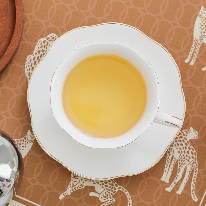 White Ceramic Tea Cup and Saucer Set of 8 (16-Piece) - 6oz Elegant Porcelain Cups with Gold Rim, 8 Cups & 8 Saucers for Tea Party