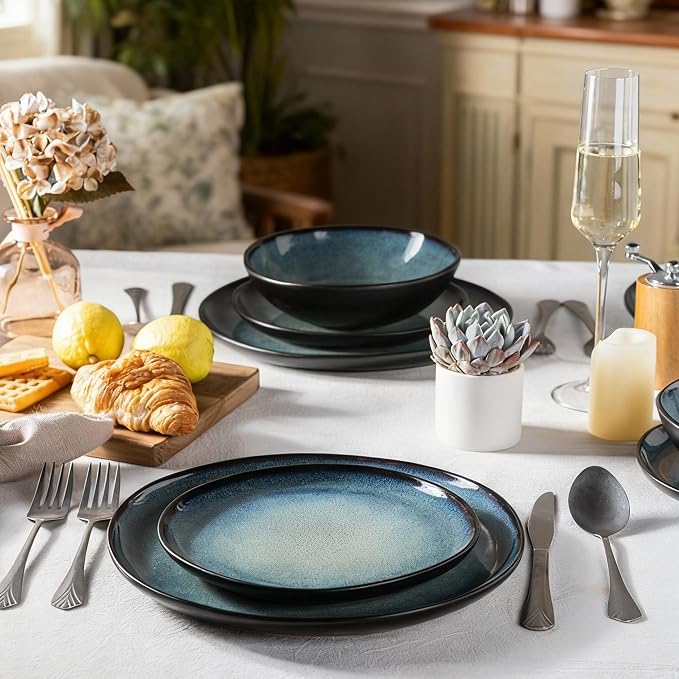 AmorArc Ceramic Dinnerware Sets,Handmade Reactive Glaze Stoneware Plates and Bowls Sets,Highly Scratch Resistant | Dishwasher & Microwave Safe Dishes Set,Service for 8 (24pc)