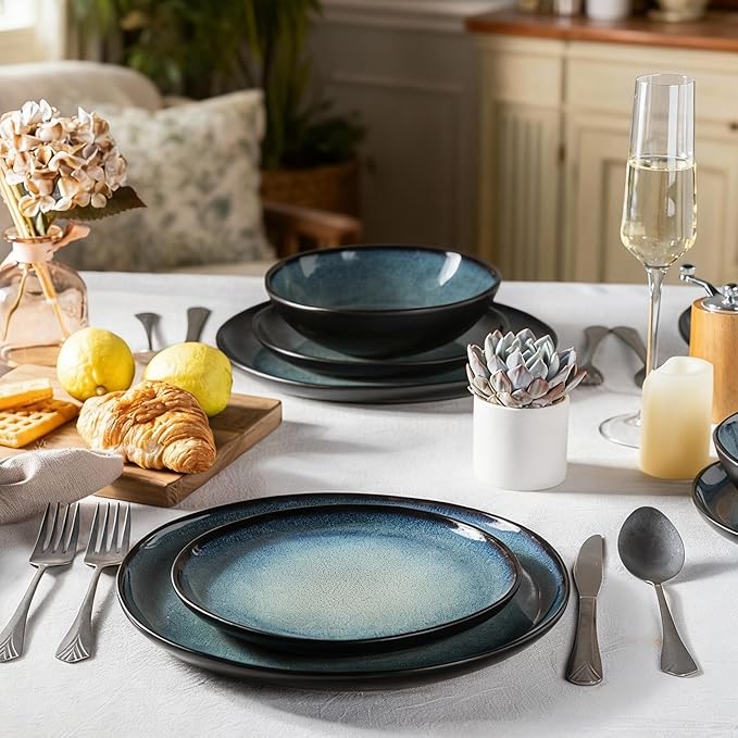 AmorArc Ceramic Dinnerware Sets,Handmade Reactive Glaze Stoneware Plates and Bowls Sets,Highly Scratch Resistant | Dishwasher & Microwave Safe Dishes Set,Service for 6 (18pc)