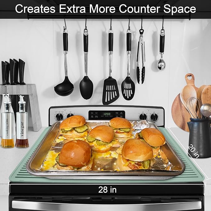 KindGa Stove Cover - Stove Top Covers for Electric Stove - More Thick - 28 x 20 Inch Stove Guard Stove Top Protector, Silicone Stovetop Cover Cooktop Mat for Kitchen Glass Stove Top -Aqua