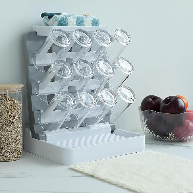 Baby Bottle Drying Rack, Vertical Standing Bottle Drying Rack Holder-Space Saving Baby Bottle Organizer for Countertop-Holds Up to 12 Baby Bottles & Pump Parts (White & Dark Gray)