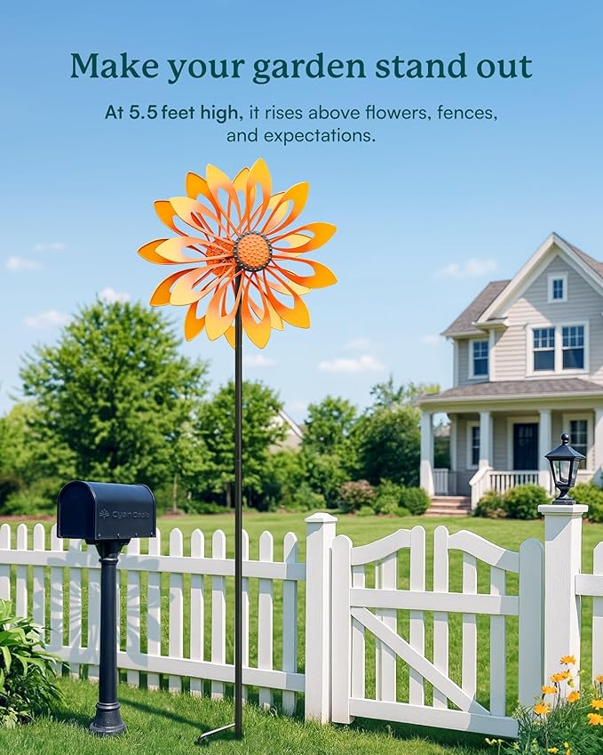 Sunflower Garden Wind Spinners - Kinetic Outdoor Metal Windmill Spinner, Lawn Patio Yard Decor, Birthday & Housewarming Gifts for Family and Friends (70 Inch Hieght)