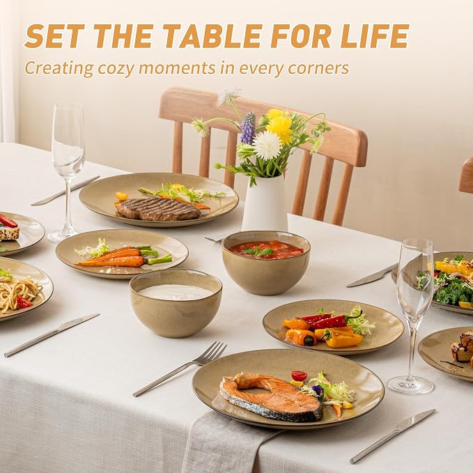 Dafuceramic Stoneware Dinnerware Set, 12 Pieces for 4, Maize Yellow | Plates and Bowls, Modern, Microwave Safe, Dishwasher Safe