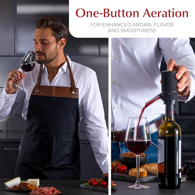 Rechargeable Electric Wine Opener Set with Aerator, Foil Cutter & Vacuum Stoppers – Automatic Wine Bottle Opener Kit with Portable Case – 7 Piece Wine Gift Set (Black Matte)