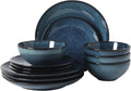 Gibson Elite Castle Peak Plates and Bowls Set, 12-Piece Dinnerware Set, Blue Reactive Glaze Stoneware Dishes, Dinner Plates, Salad Plates & Cereal Bowls