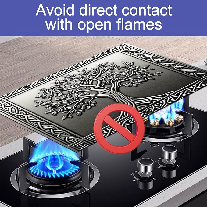 HOMETITUTE Tree Stove Top Covers Pad 28 x 20 inches Silver Tree of Life Kitchen Decorations Dish Drying Mat Coffee Bar Mats Kitchen Decor Absorbent Pad Fit Coffee Maker Machine Dish Drying