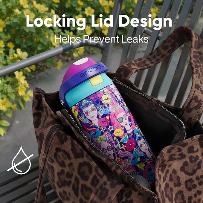 ENCOOL Leakproof Insulated Water Bottle with Straw Dual-Sip Water Bottle Bag-Safe Design for Work, Commute & Gym – Keeps Drinks Cold All Day, 24 oz, Pastel Cool