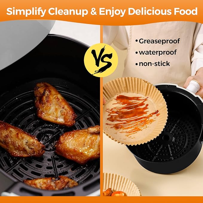 Air Fryer Liners Disposable - 150Pcs 8In Round Parchment Paper for Air Fryer Non-Stick Airfryer Basket Liners for Steamer Microwave Oven