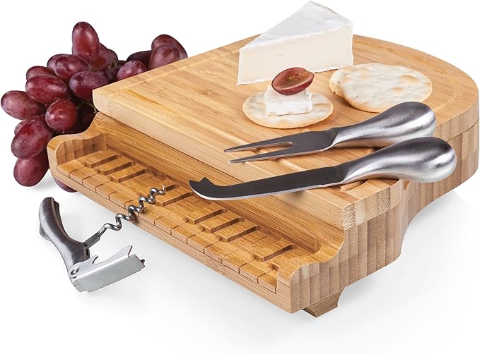 TOSCANA - a Picnic Time brand Piano Cheese Board & Knife Set, Novelty Charcuterie Board with Cheese Knife Set, Cheese Boards Charcuterie Boards, (Bamboo)