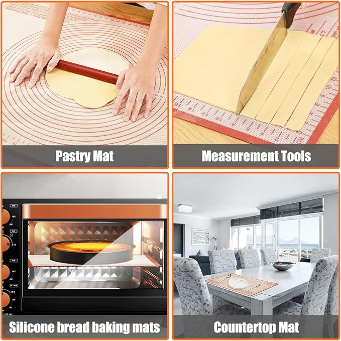 Silicone Pastry Mat 34x26 Inch Nonstick Baking Mat -Perfect for Dough, Pastry, Bread, Dough Rolling, Kneading Board, Pie Crust, Fondant, Pasta/Pizza, Kitchen Counter Mat