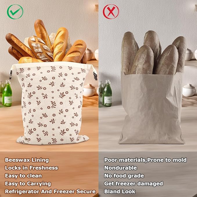 Beeswax Bread Bags, Reusable Organic Beeswax Bread Bag for Sourdough
