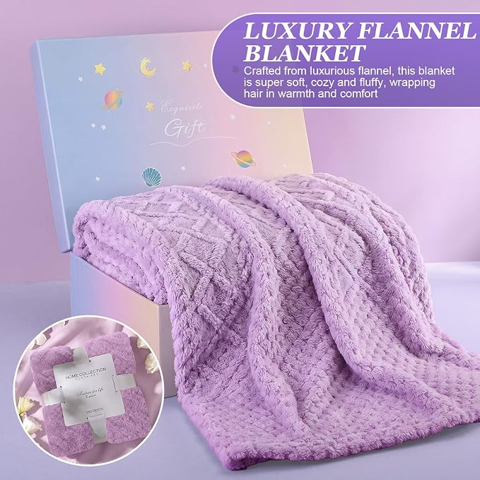 Sieral 14 Pcs Birthday Gifts for Women Care Blanket Gifts Set Spa Baskets Get Well Soon Gift Baskets for Women Mom Her Girlfriend Sister Daughter Friend Wife Grandma(Piped,Purple)