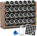 NESAPTO Spice Rack Organizer with 28 Glass Spice Jars, Wood 4-Tier Seasoning Organizer with Labels for Cabinet, Pantry, Countertop or Wall Mount, Chalk Marker and Funnel Set, 14" W × 9.4" H