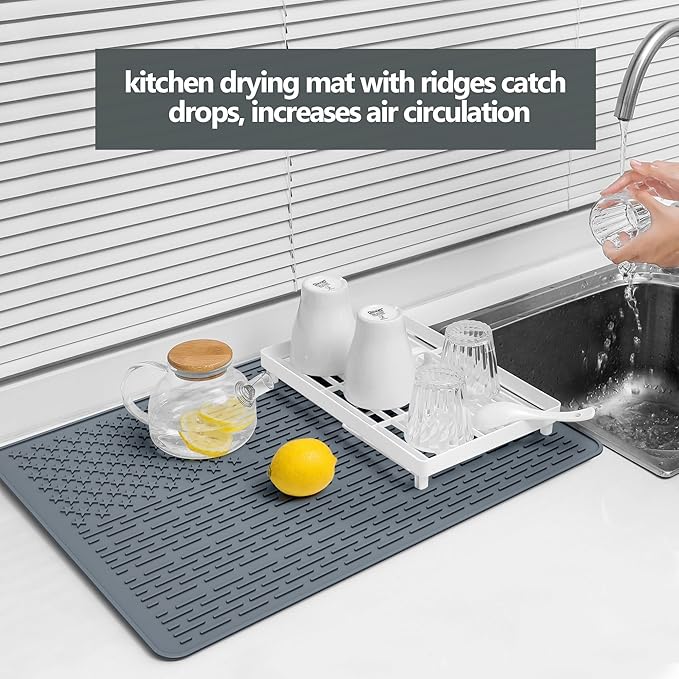 AWINNER Silicone Electric Stove Cover Mat,Ceramic Stove Heat Resistant Glass Cooktop Flat RV Range Stovetop top Protector,XL Dish Drying Mats for Kitchen Stars Stripes Design (Silicone Gray, 28"x20")