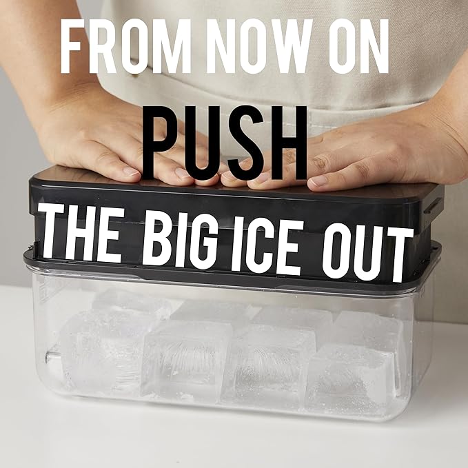 Season 3 GiantPush Silicone Large 2-Inch Ice Cube Tray with Lid, Square Whiskey Ice Mold for Cocktails & Highball, Slow-Melting Ice Maker, Easy Release, BPA Free (WHITE, 1-Tier Set)