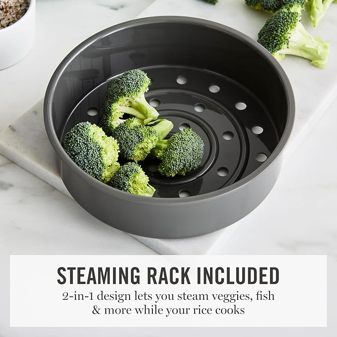 Martha Stewart Rice Cooker, 4 Cup (Uncooked) / 8 Cup (Cooked), Ceramic Non-Stick Removable Pot, Keep Warm, Measure Markings, Steam Basket, Brown & Sushi Rice, Quick Cook, Quinoa, Grains, Oats, Honeydew Green
