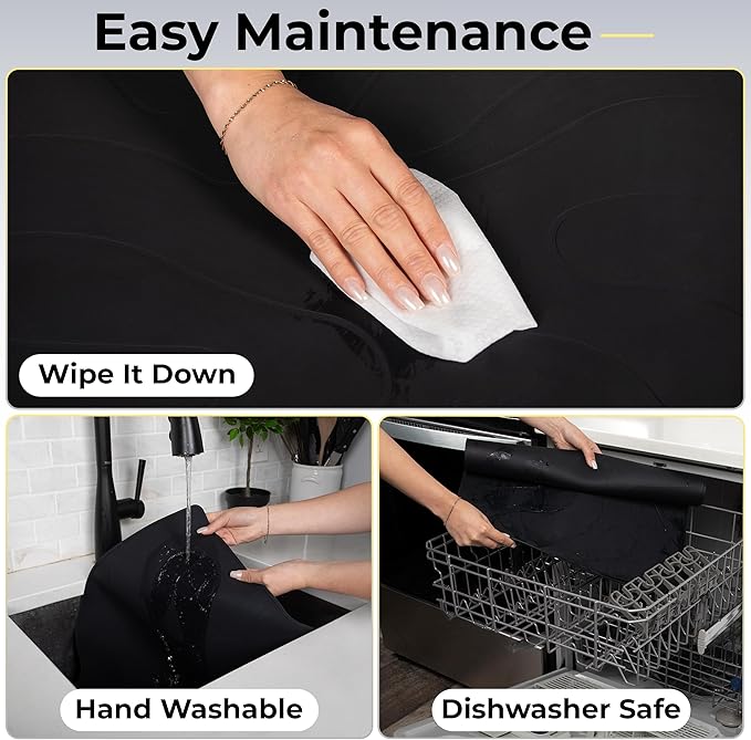 Stove Top Covers for Electric Stove - Silicone Stove Mat for Glass Top Stove - 28"x20" Stove Top Protector, Heat Resistant (450°F), XL Dish Drying Mat, Stove Cover – Black