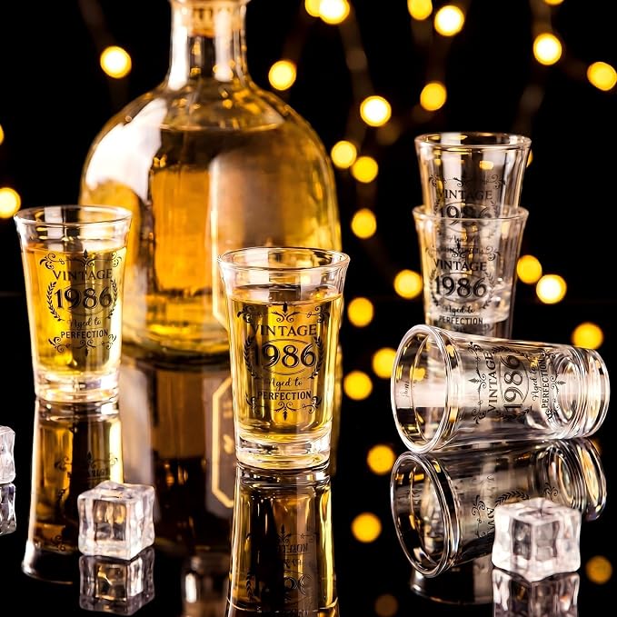 LemonRoad 50 Set 40th Birthday Party Favor for Guest Bulk, 1.4 oz Plastic Shot Glasses Cup, Cheers to 40/50/60/70/80 Years Beer Bottle Opener Keychain Thank You Card Gift Bag for Souvenir Party Gift