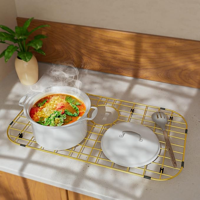Gold Large 26" x 14" Kitchen Sink Grid,Sink Protector for Kitchen Sink,Stainless Steel Sink Rack with strainer,sink grate for Bottom of Sink,Rear Drain with Corner Radius,Stainless Steel