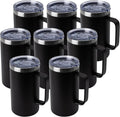 DOMICARE 24oz Mug with Handle and Lid, Stainless Steel Coffee Mug, Travel Mug with Handle, Double Wall Vacuum Coffee Tumbler, Reusable Insulated Cup, Black, Pack 8