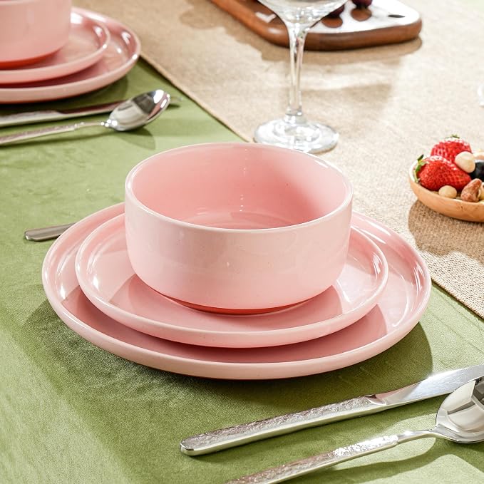 28 OZ Ceramic Cereal Bowls Set, 6 Inch, Set of 4, Elegant Pink | Handcrafted, Dishwasher & Microwave Safe, Stoneware Deep Soup Bowls for Everyday Use