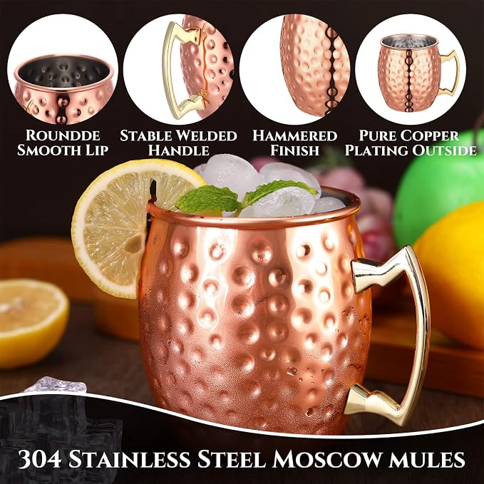 Didaey 24 Pack Moscow Mule Mugs Set Copper Cups Bulk Stainless Steel Moscow Mule Cups Tarnish Resistant Hammered Finish Chilled Coffee Mugs for Cocktail Wedding Gift Drinkware(12 oz)