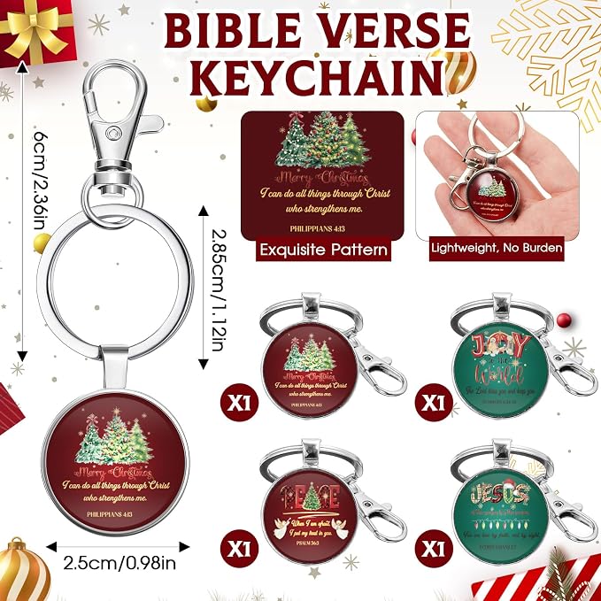 Ziliny 4 Sets Christian Coffee Mugs with Bible Verse Keychains Christmas Christian Gifts for Women & Men, 11oz Ceramic Scripture Coffee Cups Religious Keychains Inspirational Faith Based Church Gift