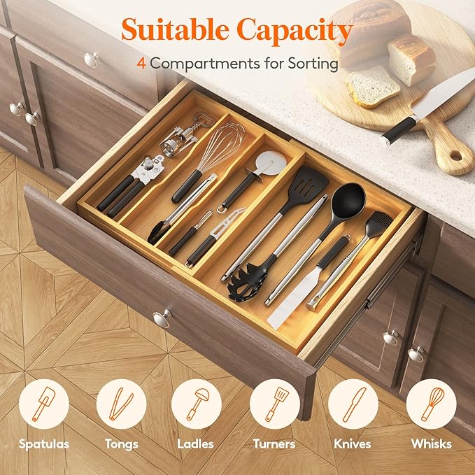 Lifewit Utensil Organizer for Kitchen Drawer Utensil Drawer Organizer